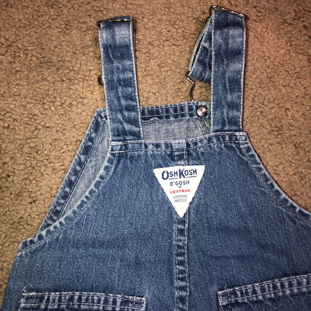 Vintage Osh Kosh B'Gosh Vestbak Denim Bib‎ Overalls 12 Months Stripe Detail USA - Picture 9 of 14